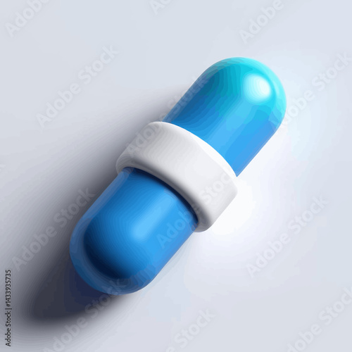 Blue and White Pill Isolated on White Background