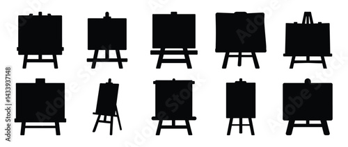 Diverse array of artistic easels in silhouette, perfect for designers projects
