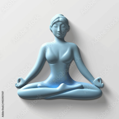 Blue 3D Woman Figure Meditating in Lotus Position