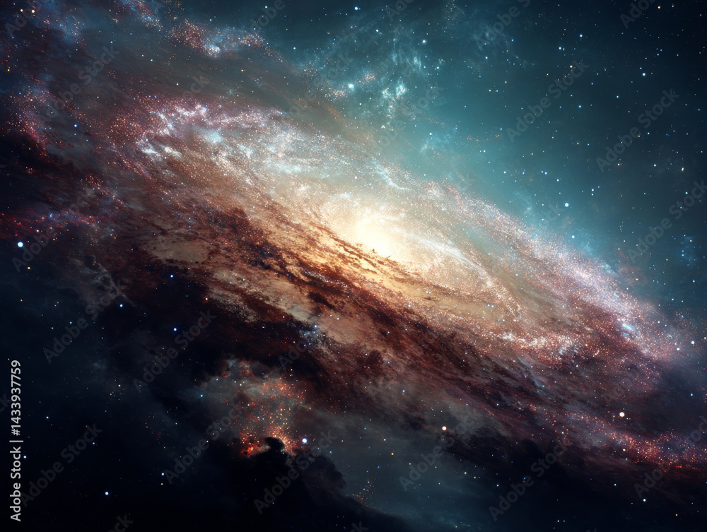 Fototapeta premium glowing spiral galaxy surrounded by stars and cosmic dust creates mesmerizing celestial scene