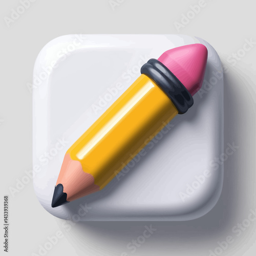 Yellow Pencil and Pink Eraser on White Rounded Square
