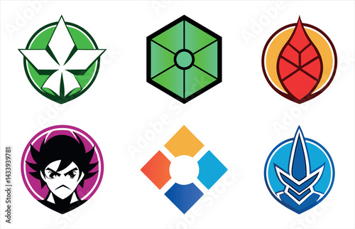 A vector set design with colorful diamond shapes, gemstones, and Celtic art elements forms a vibrant icon collection