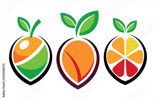 Colorful vector illustration of sweet and juicy citrus fruits like orange and lemon, along with green apples, designed as a set of vibrant Easter eggs