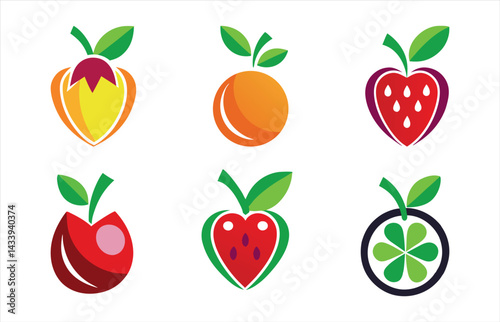 A vector set features a fresh collection of healthy fruits like apple, strawberry, orange, and banana alongside various cartoon vegetables such as tomato and watermelon, ideal for food illustrations a