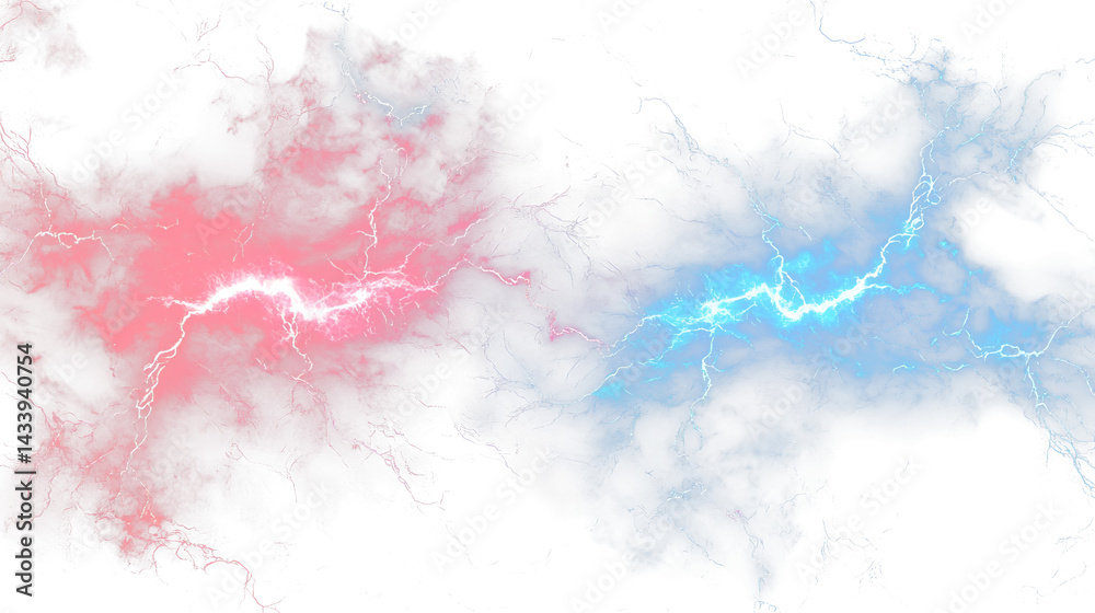 Obraz premium Red and blue lightning background, abstract energy background with thunderstorm