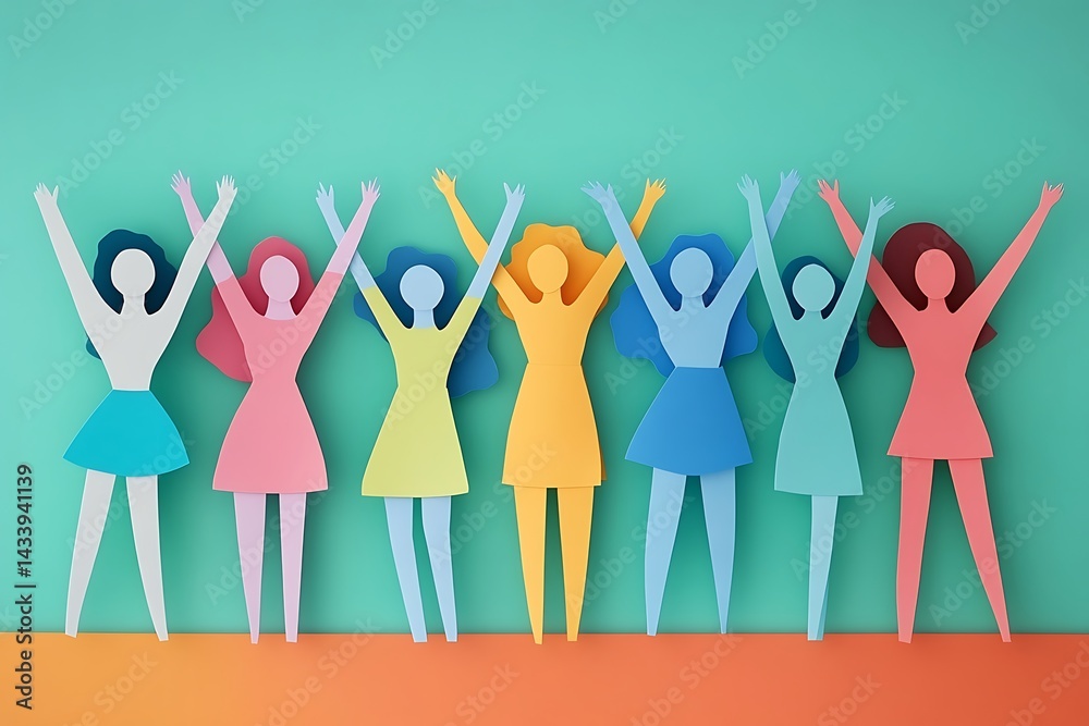 Fototapeta premium Paper People Teamwork Success Celebration7