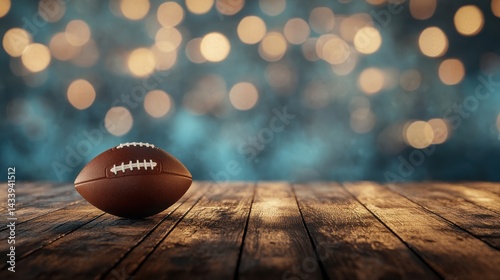 American Football on Rustic Wood with Bokeh Lights