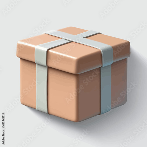 3D Render of Peach Colored Gift Box with Silver Ribbon