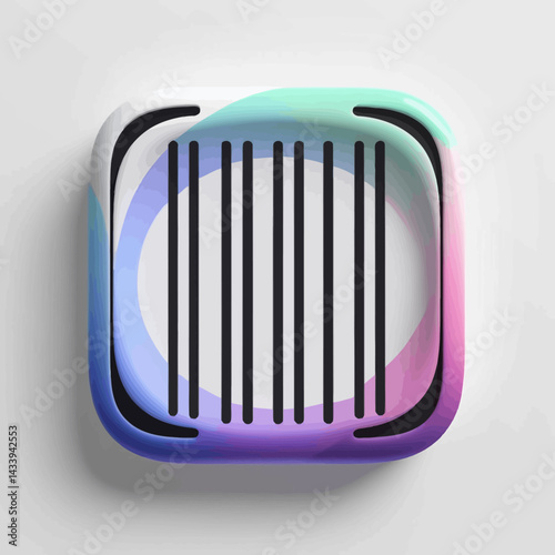 Colorful 3D Render of Barcode Design on Rounded Square