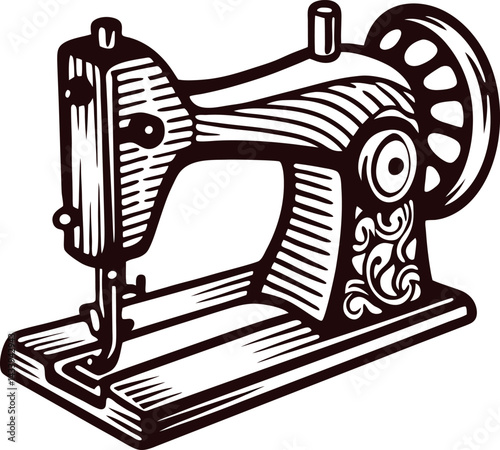 Vintage sewing machine engraving with intricate floral design