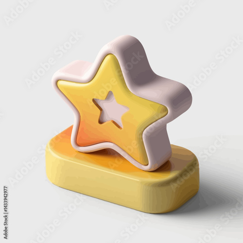 Three-Dimensional Star Trophy Icon on Yellow Pedestal
