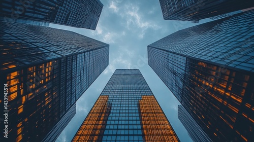 Wallpaper Mural Tall buildings reach toward a cloudy sky urban architecture perspective from below. Torontodigital.ca