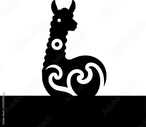 Stylized Alpaca Silhouette with Artistic Swirl Patterns