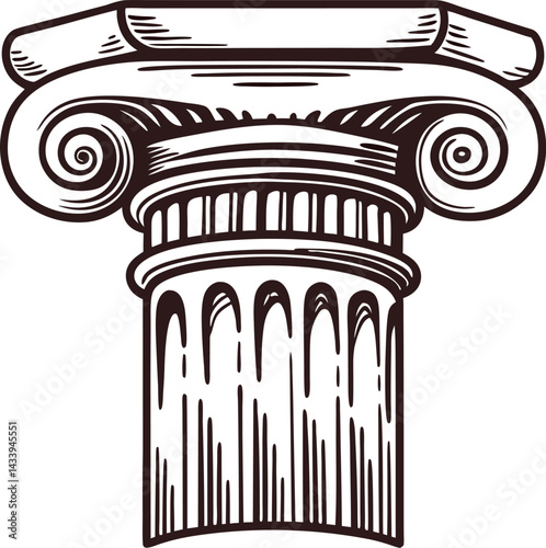 Detailed of classical ionic column capital with volutes and ornamental design