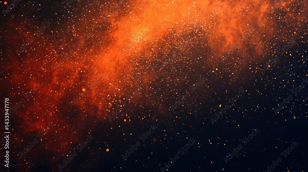 Fiery Orange Nebula-Like Background with Glowing Particles and Dark Space for Cosmic-Themed Designs