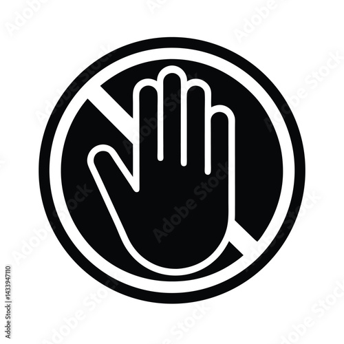 Stop Hand Vector Icon for No Entry Sign