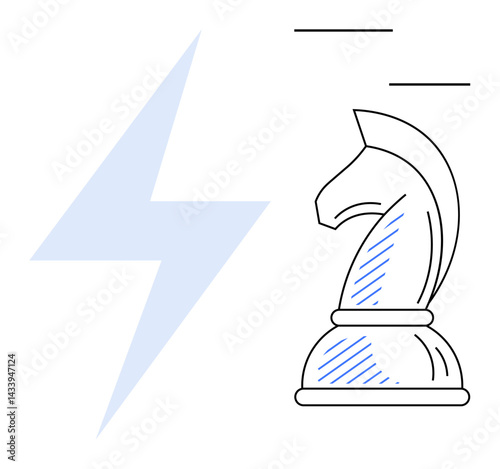 Chess knight paired with lightning bolt emphasizing strategy, speed, and adaptability. Ideal for leadership, innovation, decision-making, problem-solving, business strategy agility creativity. Flat