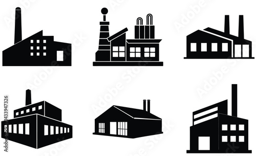 Modern Factory Silhouette Vector Collection: Industrial, Manufacturing Icons