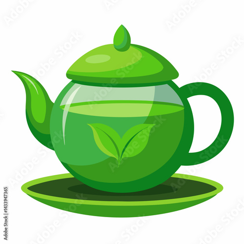 Green tea cup with leaves