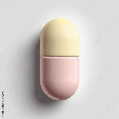 Yellow and Pink Pill Capsule on White Background