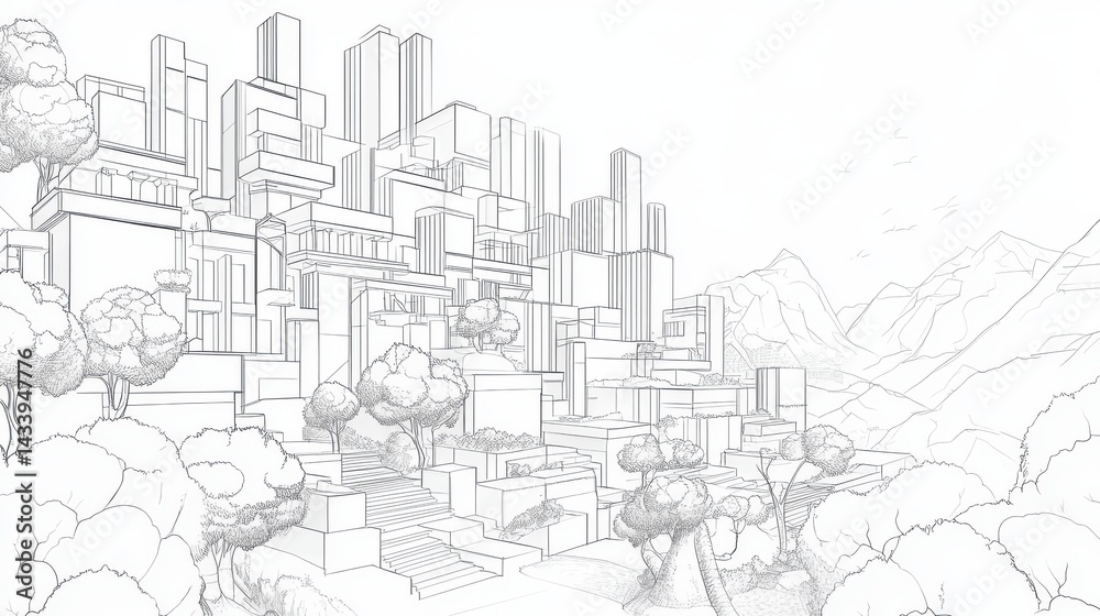 Naklejka premium Abstract Grayscale City Skyline in Pointillist Style