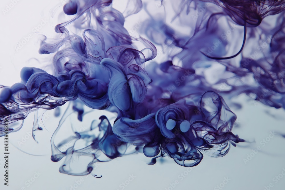 Fluid purple ink dissolving and swirling in water, creating a mesmerizing abstract pattern against a light background