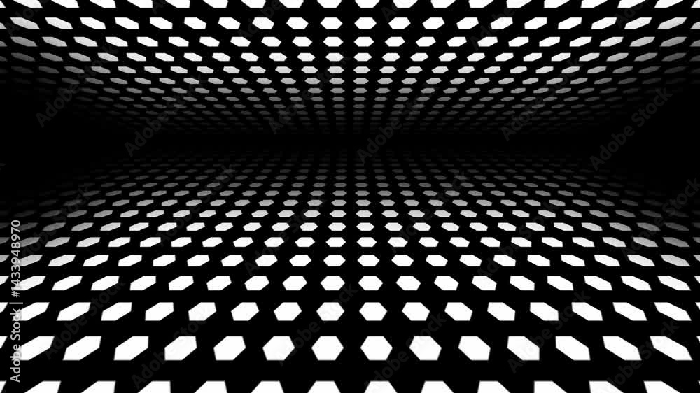 retro futuristic background animation of space tunnel travel ship pov perspective slow motion movement of  geometric shape hexagon hive in datum grid pattern order