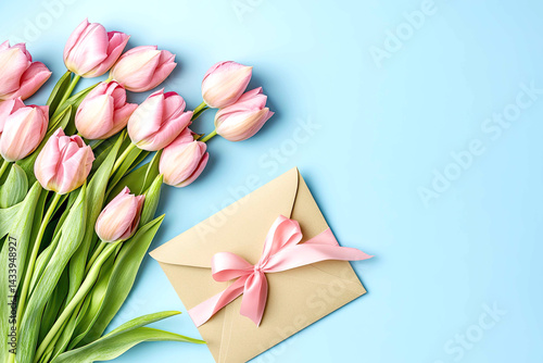 pastel background card with tulips mockup