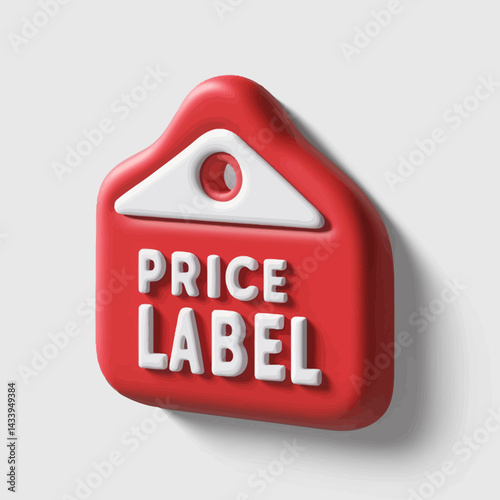 Red Price Tag with White Letters on White Background