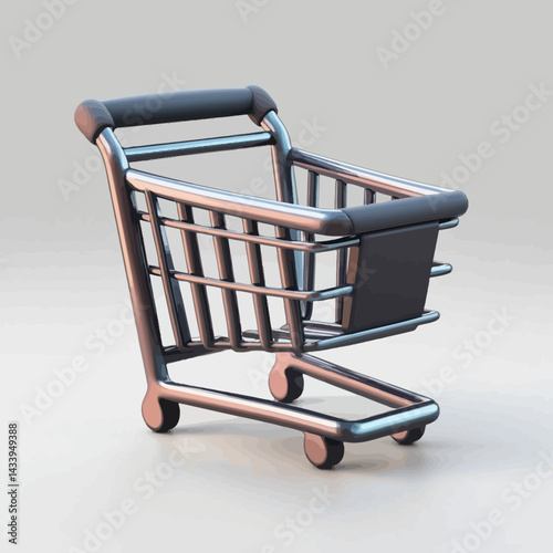 Chrome Shopping Cart on White Background