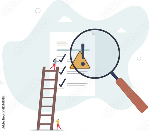 Risk assessment and safety checklist business evaluation .Company document inspection for possible threats and problem points. character life .