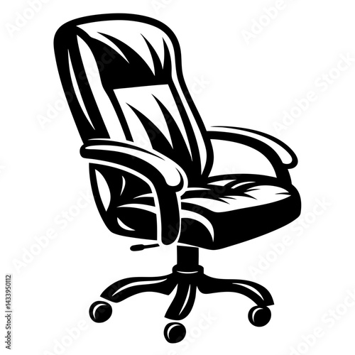 Stylized black and white illustration of a modern adjustable office chair