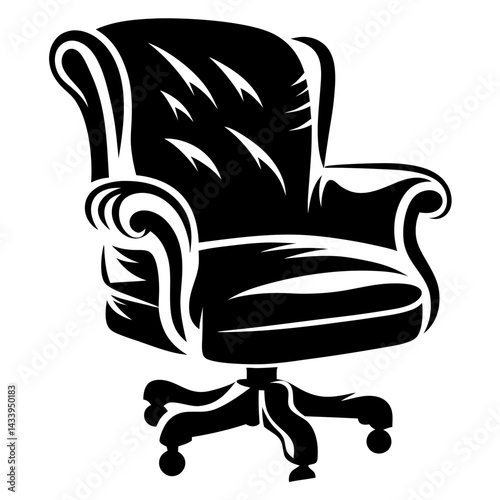 Stylized Black and White Illustration of a Luxurious Executive Office Chair