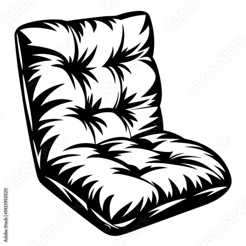 Modern minimalist monochrome floor chair with plush cushions and stylized design