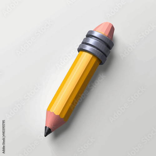 Yellow Pencil with Eraser on White Background