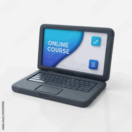 Cartoon Laptop with Online Course Display