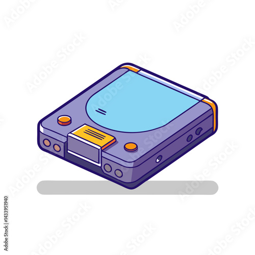 Isometric Cartoon Game Console with Buttons and a Light Blue Screen Area