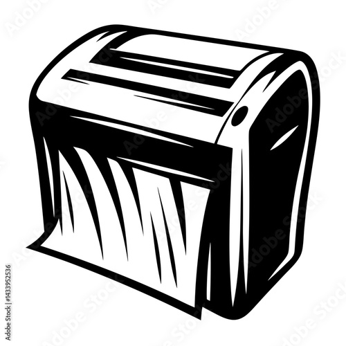 Monochrome illustration of a vintage toaster with sleek lines and bold design