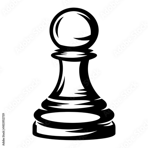 Monochromatic depiction of a pawn chess piece with bold graphic design elements
