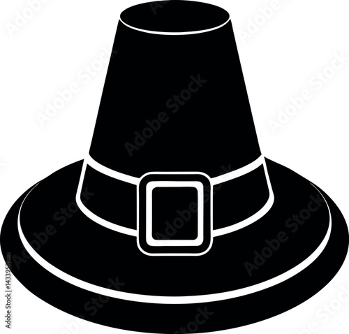 Pilgrim Hat Silhouette in Black | Thanksgiving Costume Icon Vector