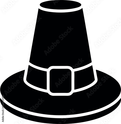 Pilgrim Hat Silhouette in Black | Thanksgiving Costume Icon Vector