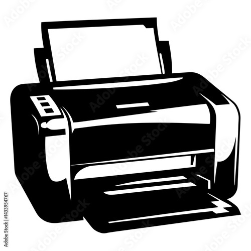 Monochrome Illustration of a Modern Office Printer Outputting Documents Effectively