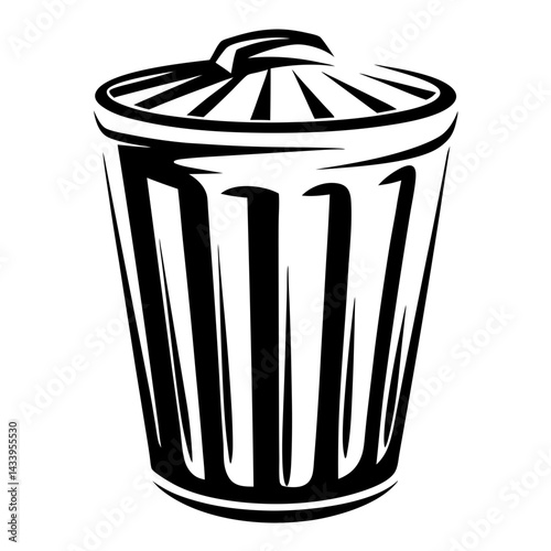 Stylized black and white trash can or waste bin vector illustration