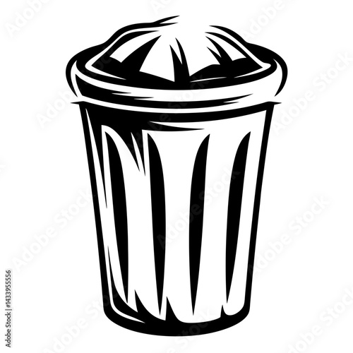 Monochrome trash can vector illustration with a lid for waste disposal