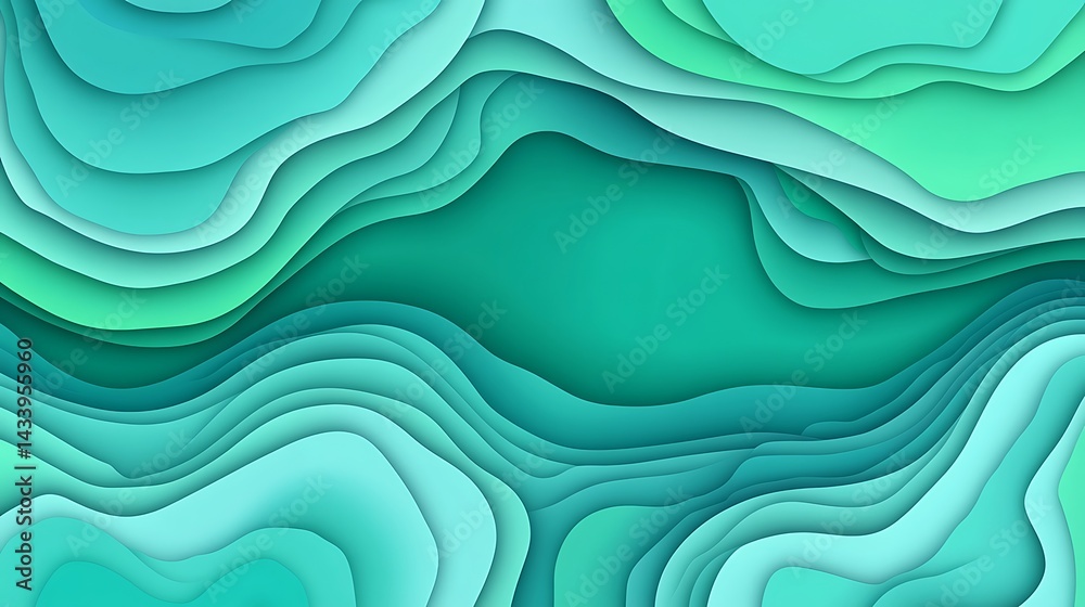 Fototapeta premium Abstract Teal Paper Cut Waves.