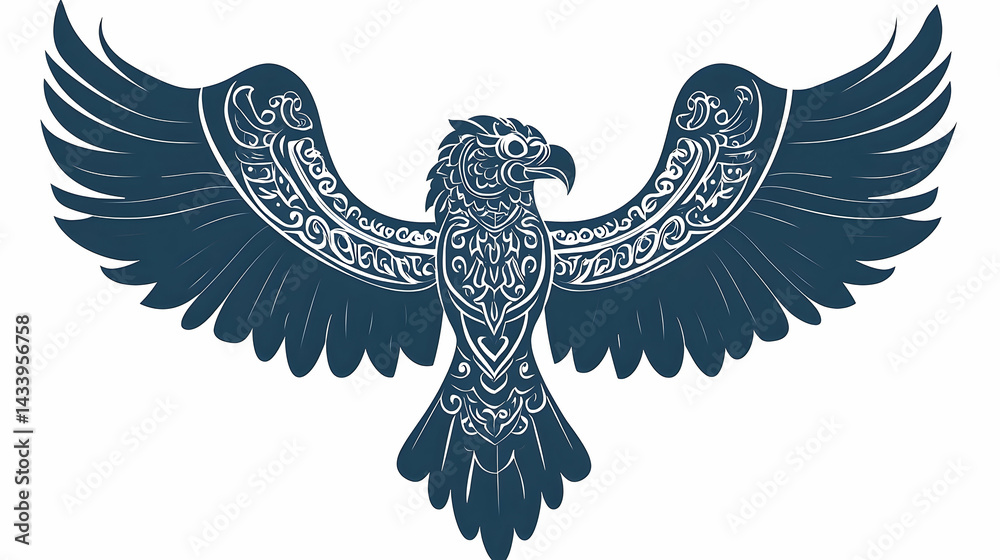 Obraz premium Ornate design of a soaring bird in dark silhouette.