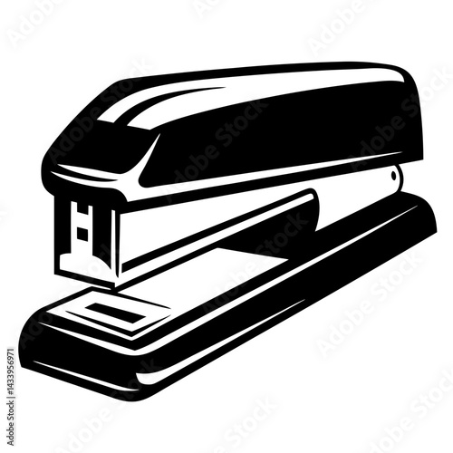 Stylized black and white image of a stapler for office supply needs