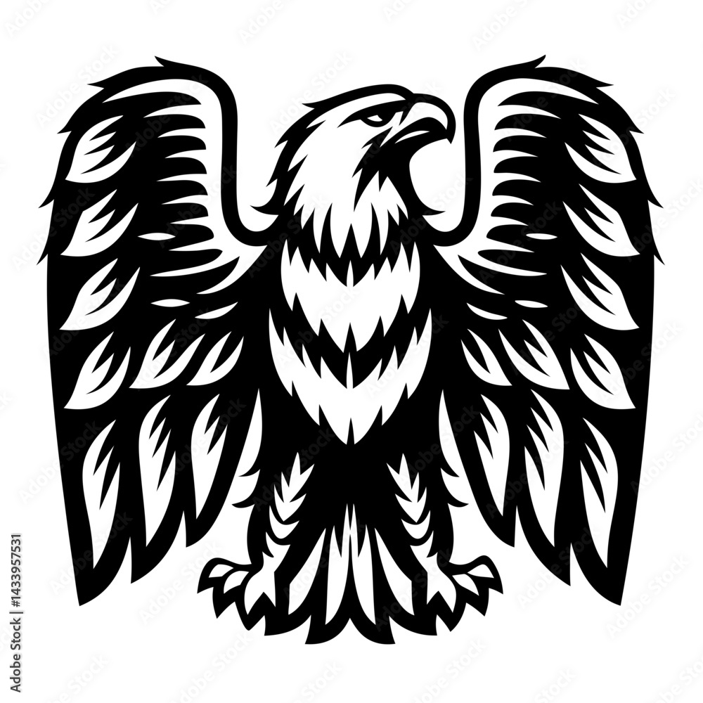 Fototapeta premium Majestic Eagle Emblem in Black and White Vector Illustration