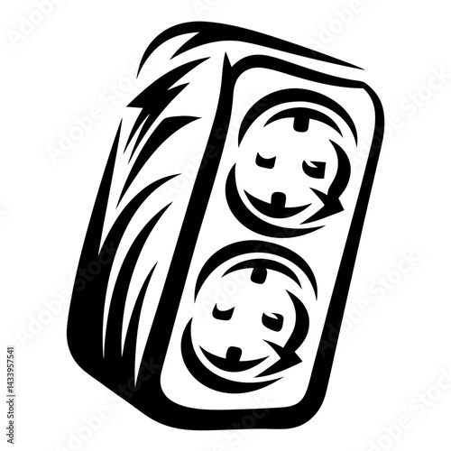 Stylized Illustration of an Electrical Outlet with Two Circular Ports and Black Lines