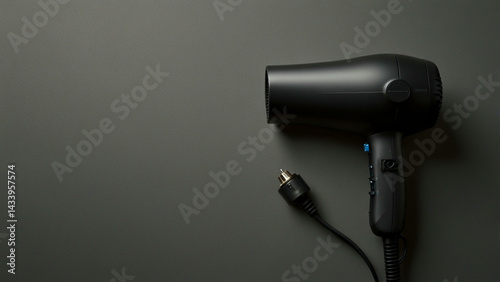 Modern black hair dryer device on dark background